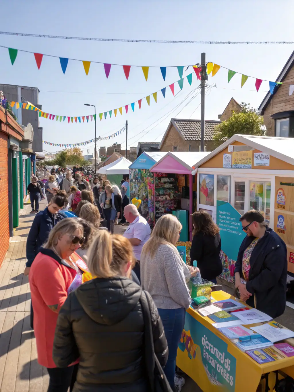A community event scene with families and local residents gathered around colorful silk displays, participating in hands-on activities and cultural storytelling sessions.